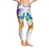 Colorful Butterfly Stretchy Leggings, Yoga Pants, Festival Wear, Gift for Her, Activewear, Summer Apparel, Comfortable Leggings Printify