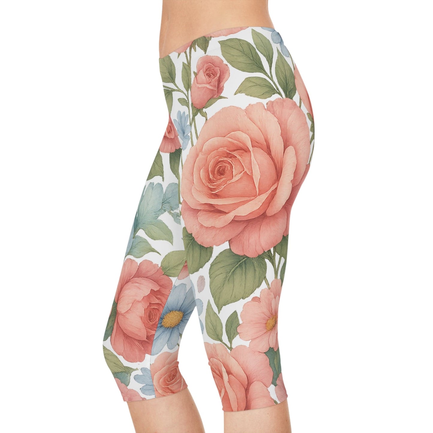 Floral Print Capri Leggings, Women's Floral Leggings, Summer Leggings, Fitness Wear, Yoga Pants, Comfortable Casual Wear - M/S TMC India