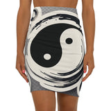 Yin Yang Mid-Waist Pencil Skirt, Stylish Office Wear, Feminine Casual Skirt, Unique Gift for Her, Versatile Fashion Printify