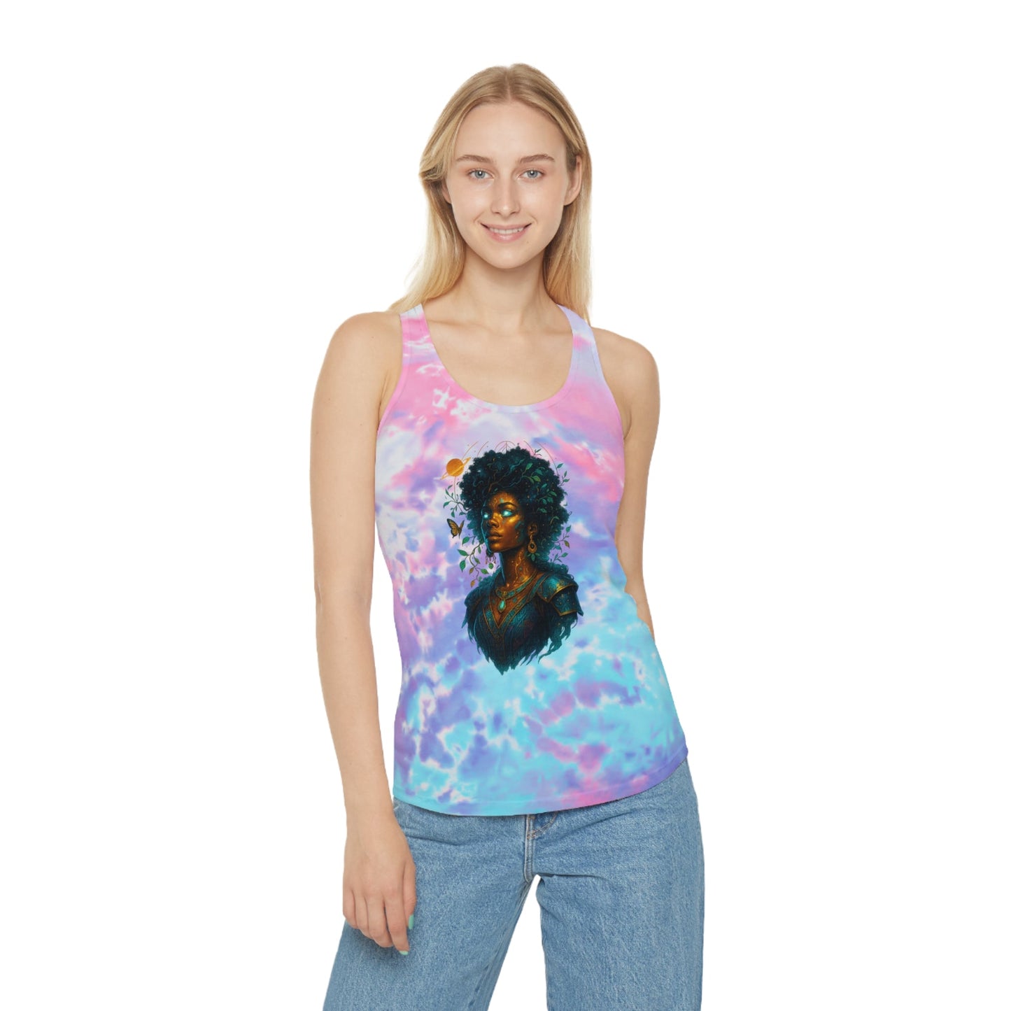 Bohemian Tie Dye Racerback Tank Top, Summer Beachwear, Women’s Casual Top, Eco-Friendly Fashion, Festival Attire, Yoga Tank Printify