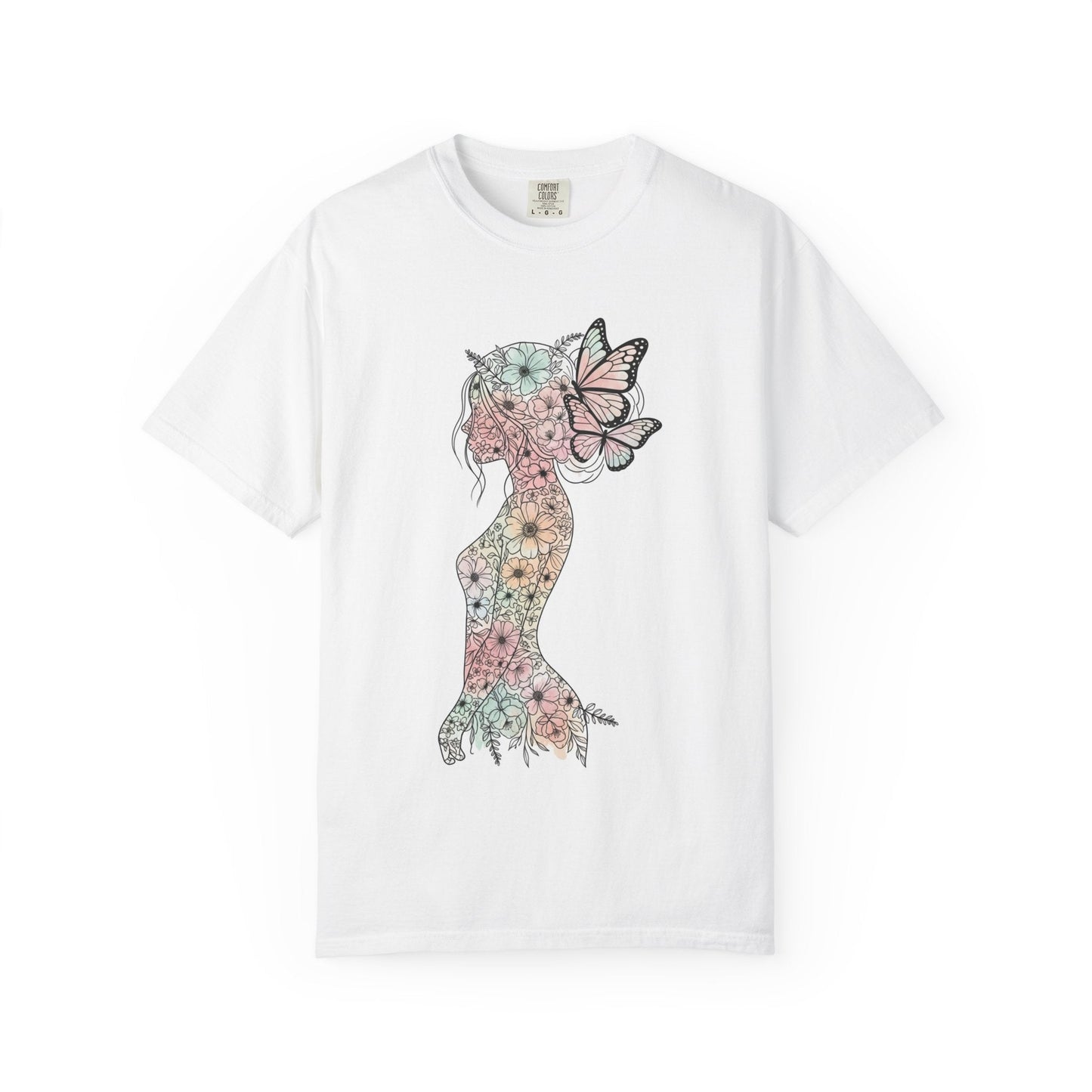 Whimsical Butterfly Silhouette T-shirt | Floral Art Tee, Nature Lover Gift, Boho Style Shirt, Summer Wardrobe Essential, Unique Graphic Top Printify