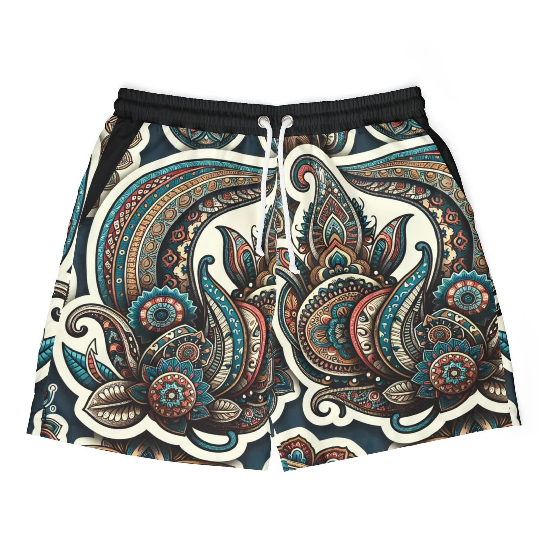 Boho Chic Unisex Swim Shorts, Vibrant Beachwear, Summer Vacation Essentials, Pool Party Attire, Travel-Friendly Swimwear Printify