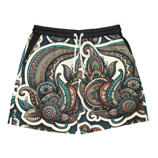 Boho Chic Unisex Swim Shorts, Vibrant Beachwear, Summer Vacation Essentials, Pool Party Attire, Travel-Friendly Swimwear Printify