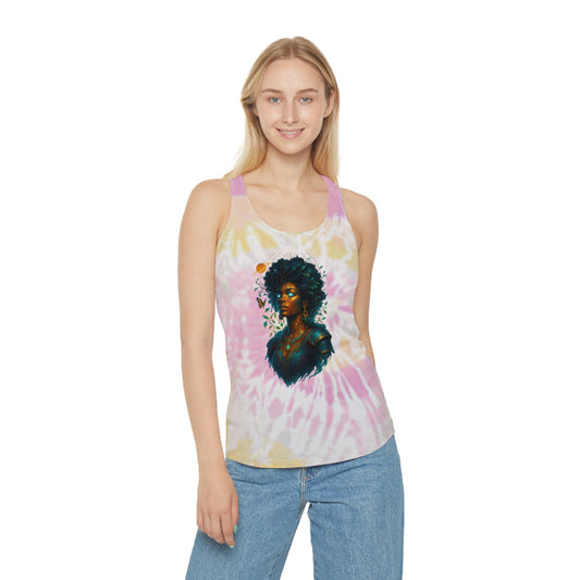 Bohemian Tie Dye Racerback Tank Top, Summer Beachwear, Women’s Casual Top, Eco-Friendly Fashion, Festival Attire, Yoga Tank Printify