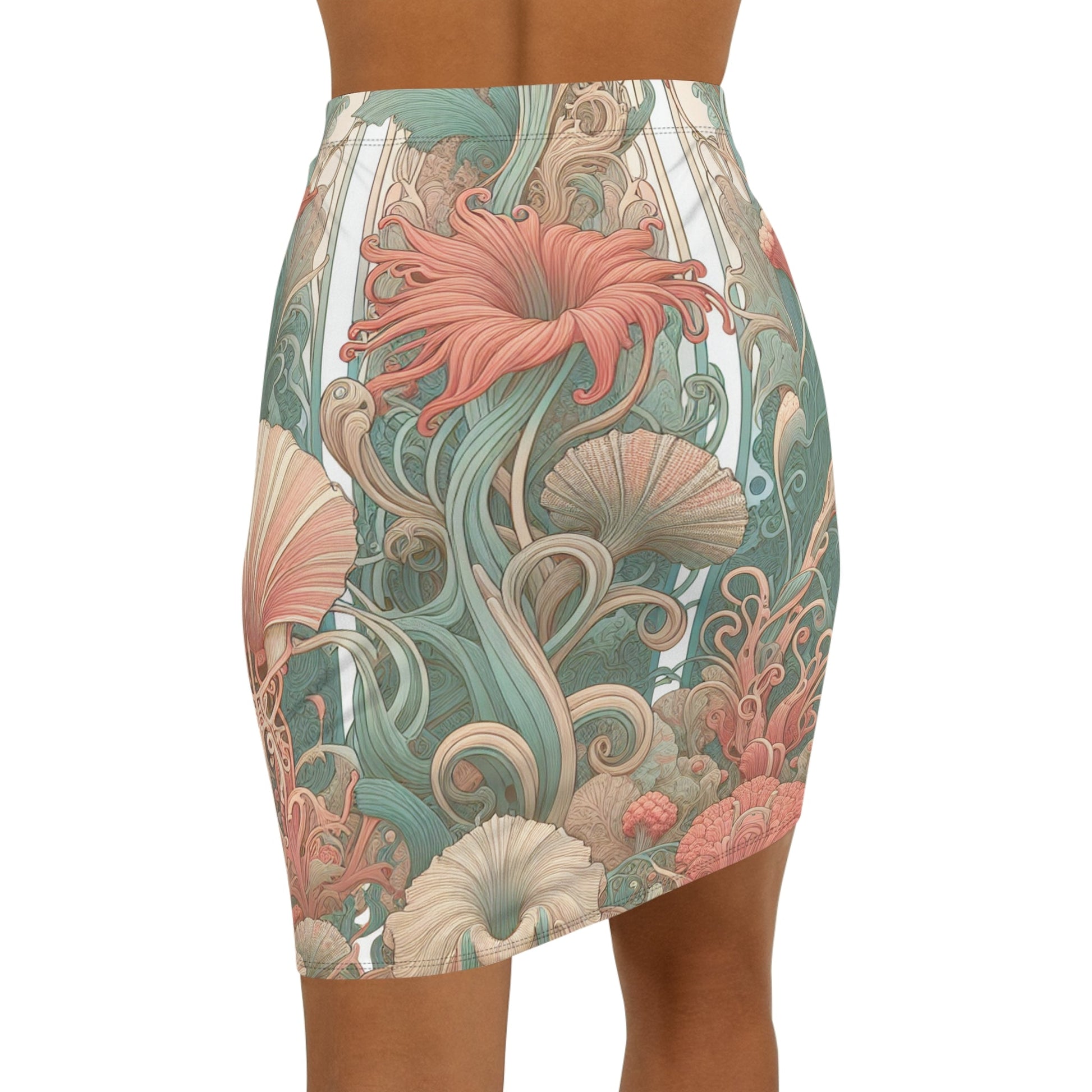 Floral Dreamscape Mid-Waist Pencil Skirt, Vibrant Floral Skirt, Trendy Office Wear, Summer Party Outfit, Garden-Themed Fashion Printify