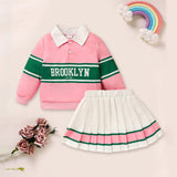 Toddler Girls 2 Piece Outfit Colorblock Letter Graphic Print Sweatshirt And Pleated Skirt Set CJ