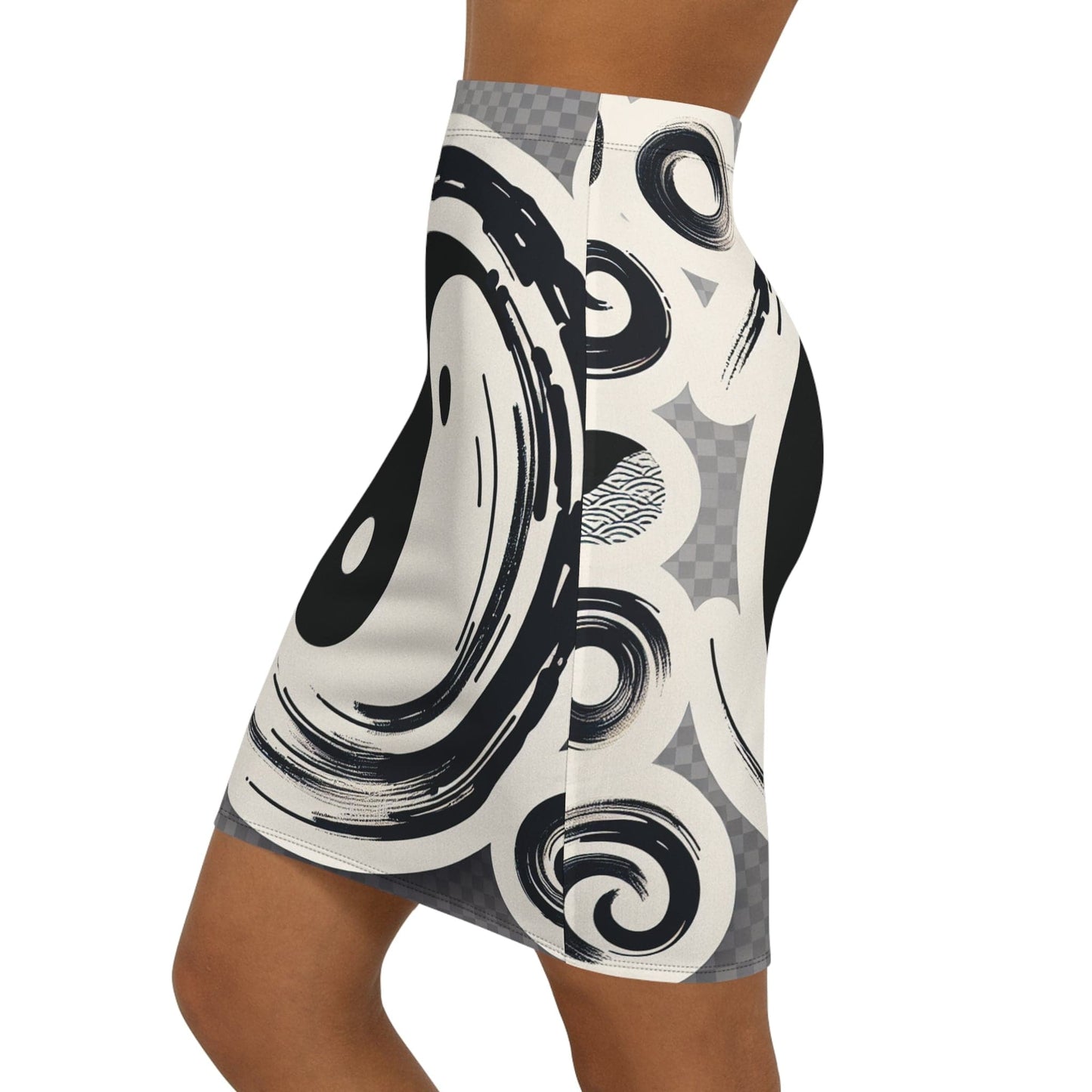 Yin Yang Mid-Waist Pencil Skirt, Stylish Office Wear, Feminine Casual Skirt, Unique Gift for Her, Versatile Fashion - M/S TMC India
