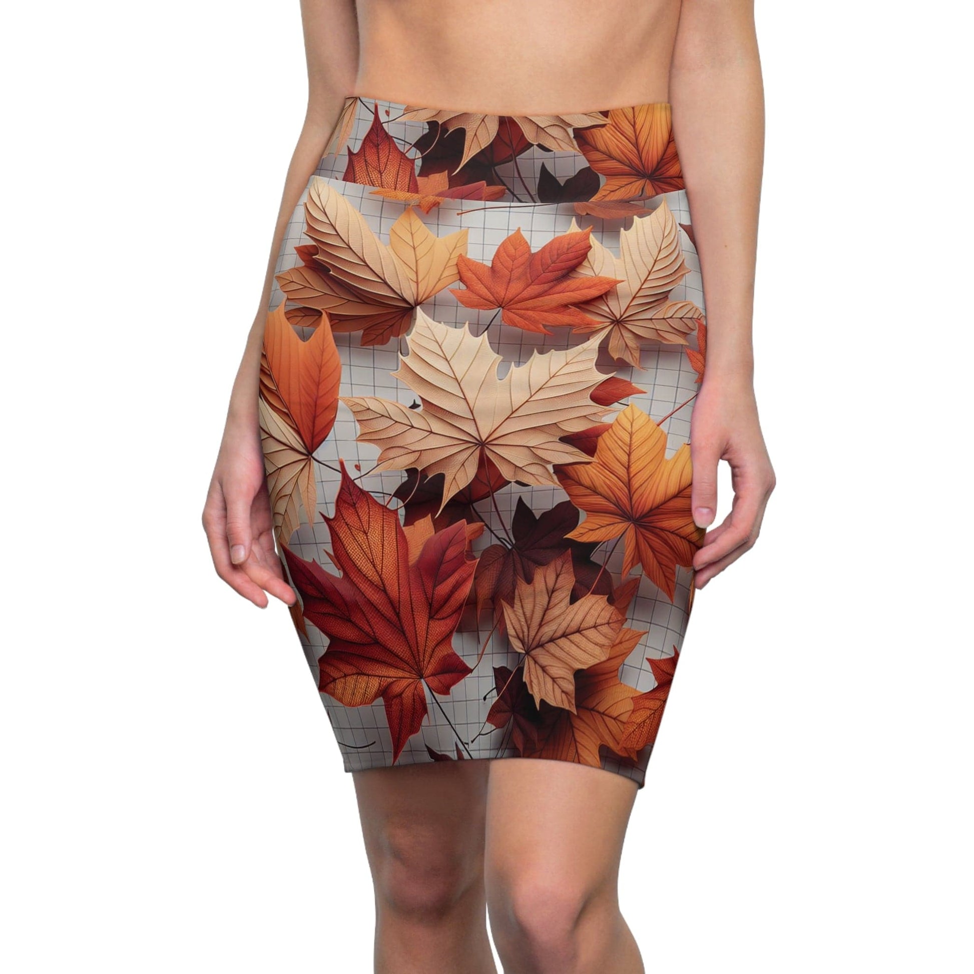 Autumn Leaves Women's Pencil Skirt, AOP Skirt, Fall Fashion, Seasonal Outfit, Flattering Skirt, Trendy Women's Wear - M/S TMC India