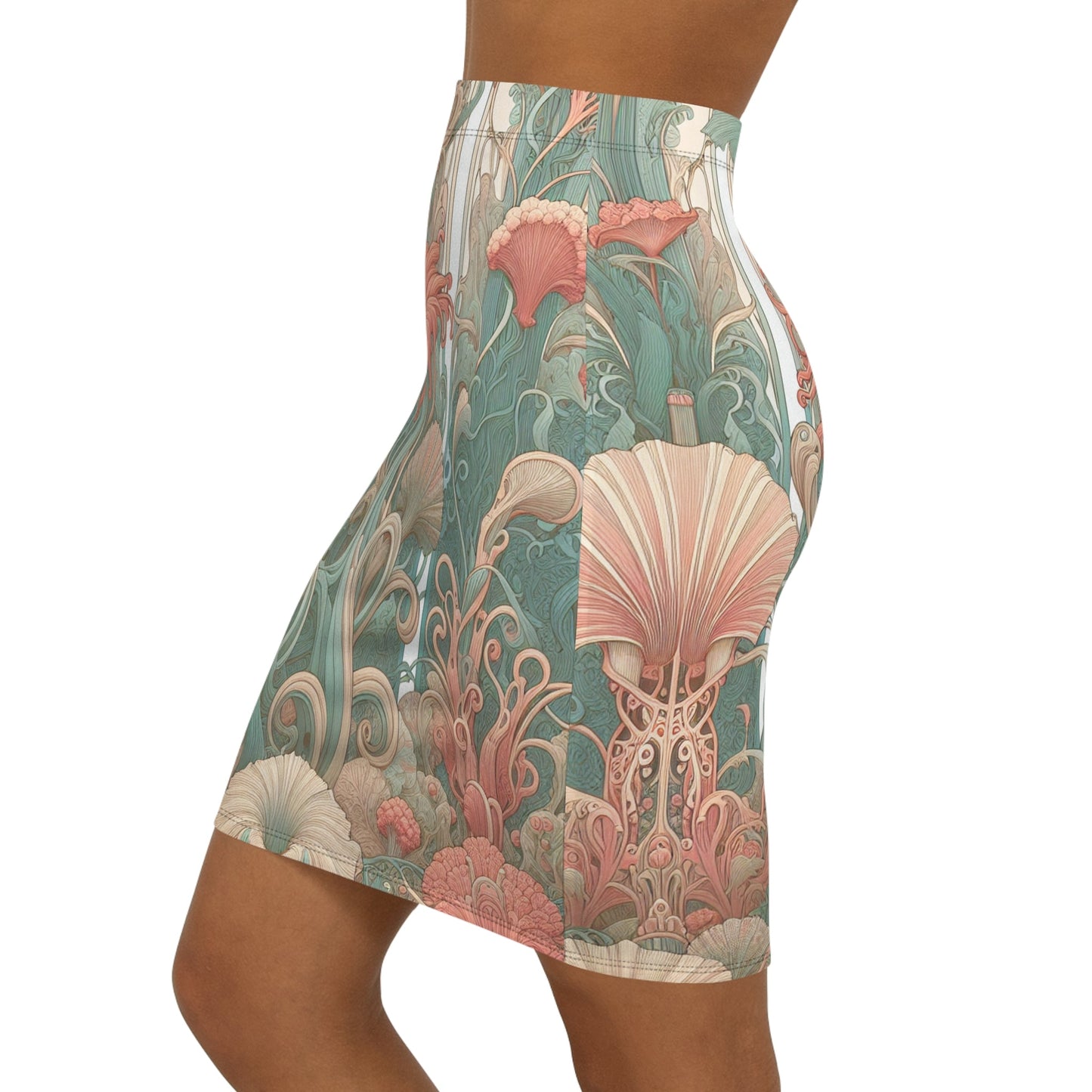 Floral Dreamscape Mid-Waist Pencil Skirt, Vibrant Floral Skirt, Trendy Office Wear, Summer Party Outfit, Garden-Themed Fashion Printify