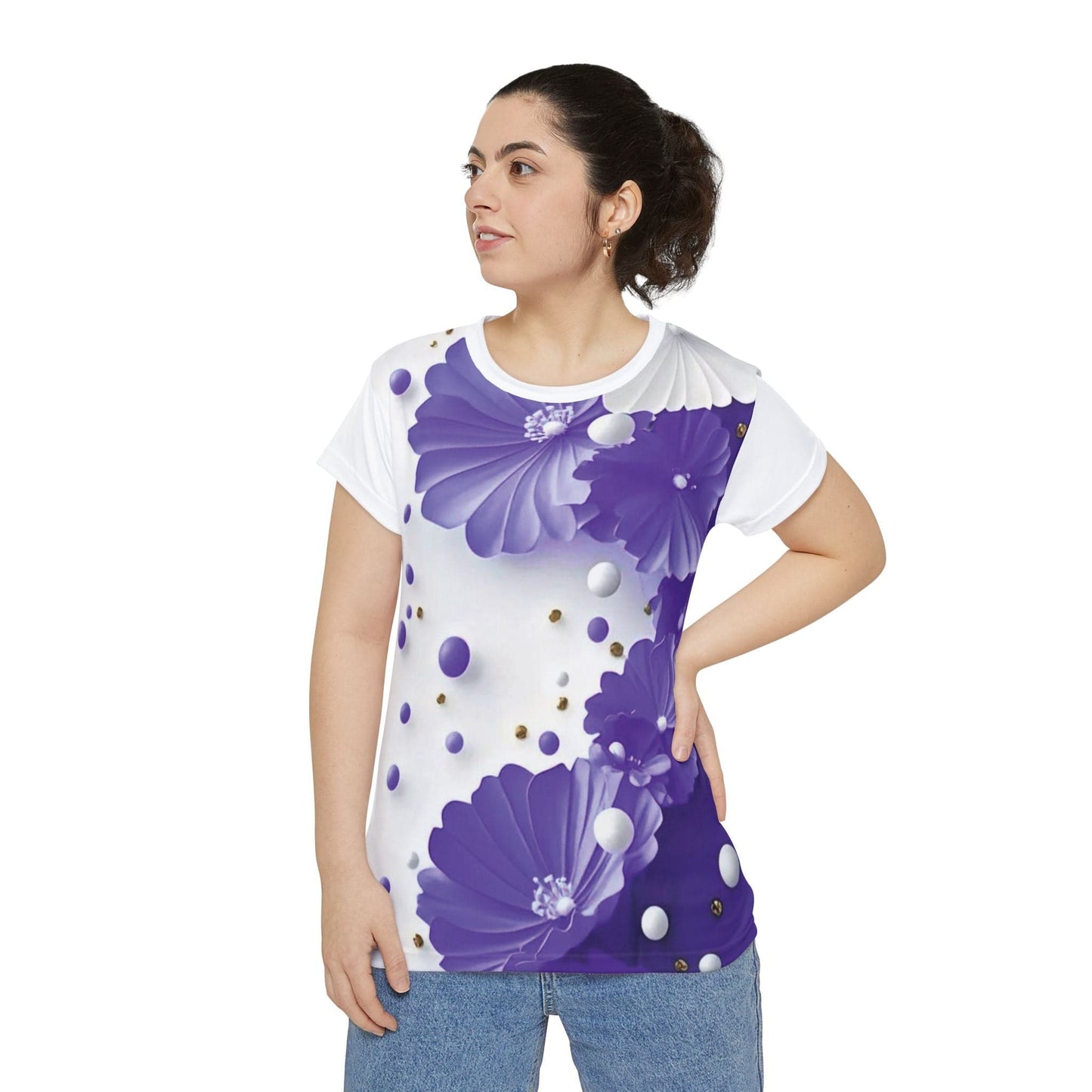 Elegant Floral Women's Short Sleeve Shirt, Floral Tee, AOP Shirt, Casual Top, Spring Fashion, Gift for Her - M/S TMC India