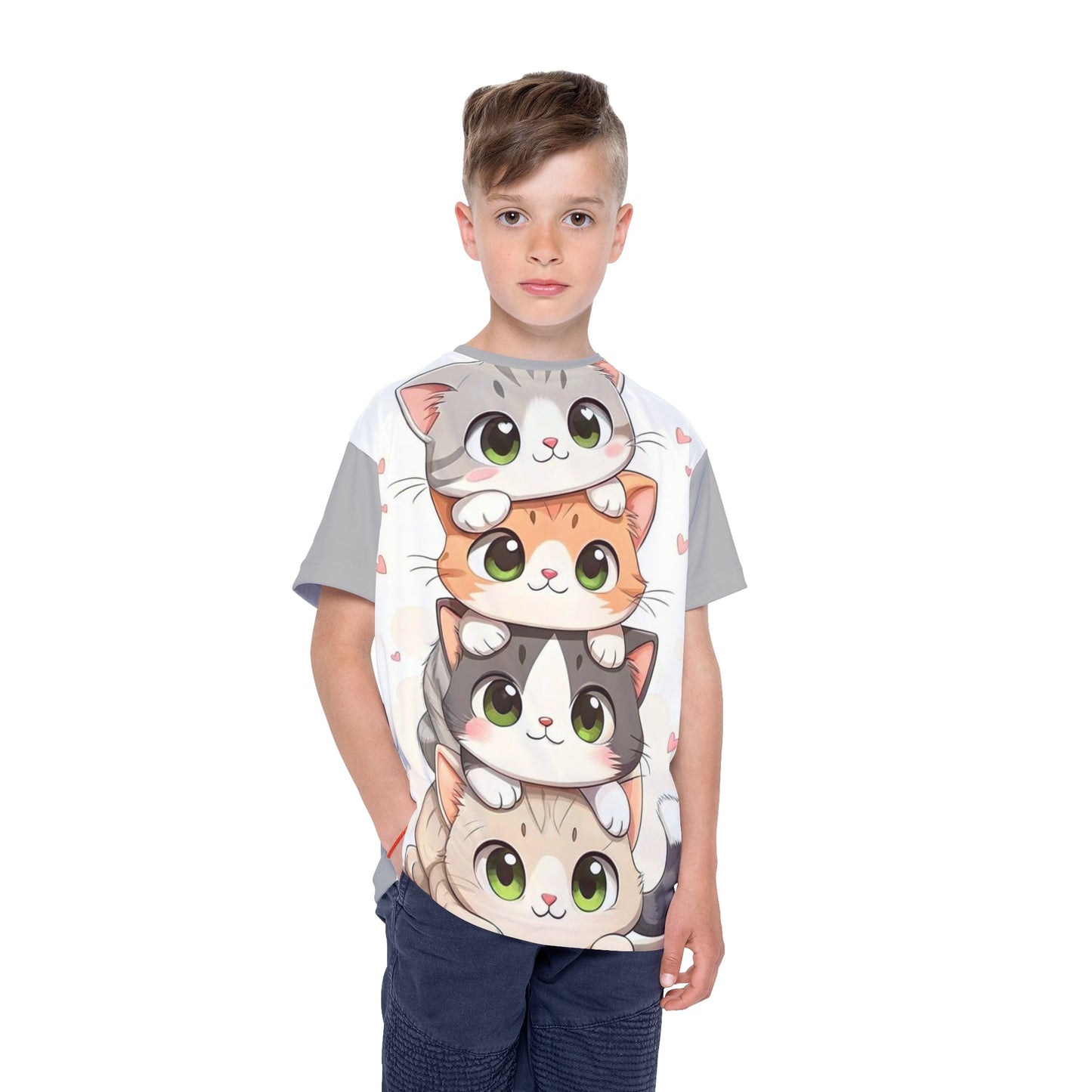 Cute Cat Kids Sports Jersey – Playful Animal Lover Athletic Shirt Printify