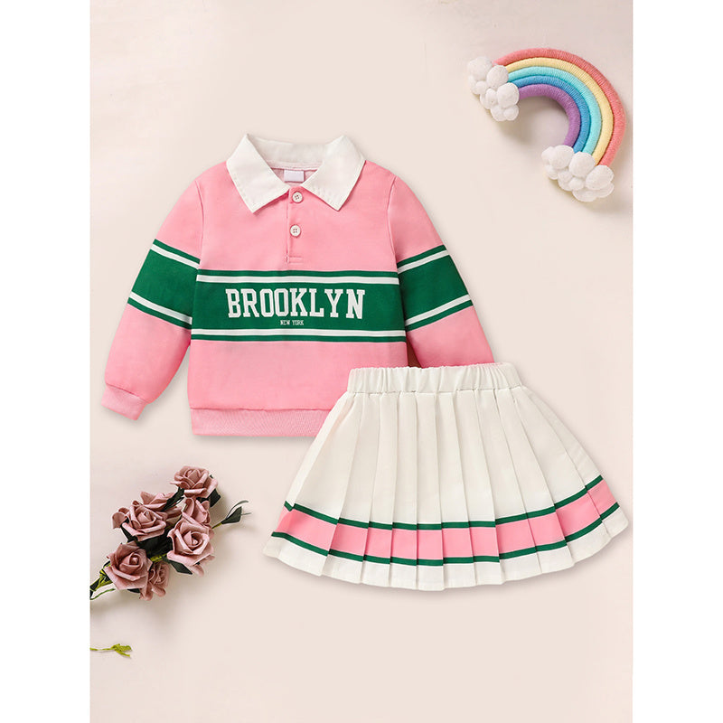 Toddler Girls 2 Piece Outfit Colorblock Letter Graphic Print Sweatshirt And Pleated Skirt Set CJ