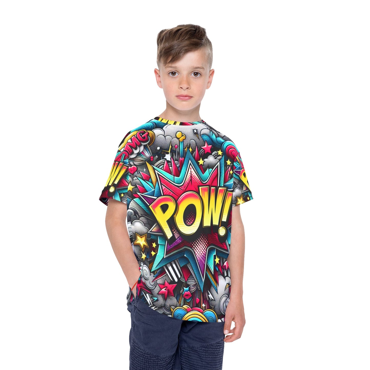 Colorful Kids Sports Jersey with POW Design - Perfect for Active Play, Birthday Gifts, Sports Events, and Everyday Fun Printify