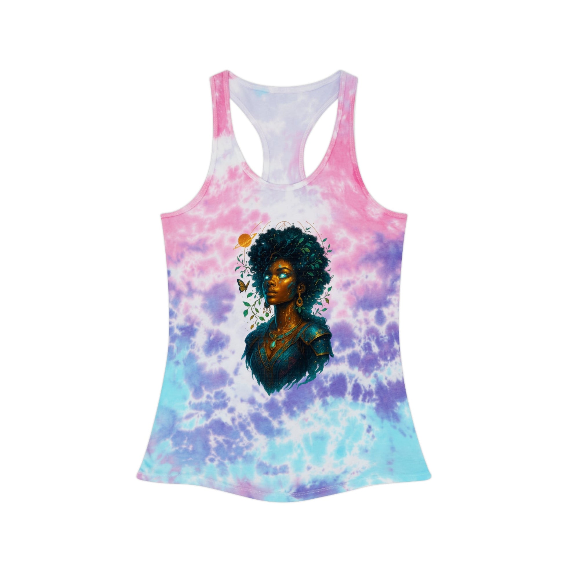 Bohemian Tie Dye Racerback Tank Top, Summer Beachwear, Women’s Casual Top, Eco-Friendly Fashion, Festival Attire, Yoga Tank Printify