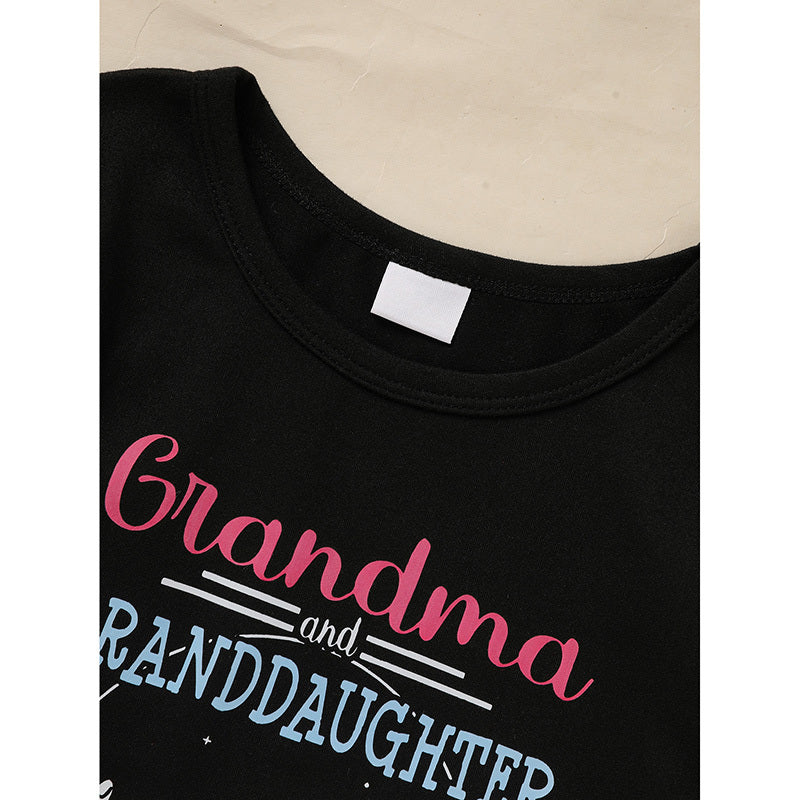 Kid's 'Grandma And Granddaughter' Letter & Heart Print Long Sleeve Top & Pants Set, 2 Sets Comfy Loungewear Outfit CJ