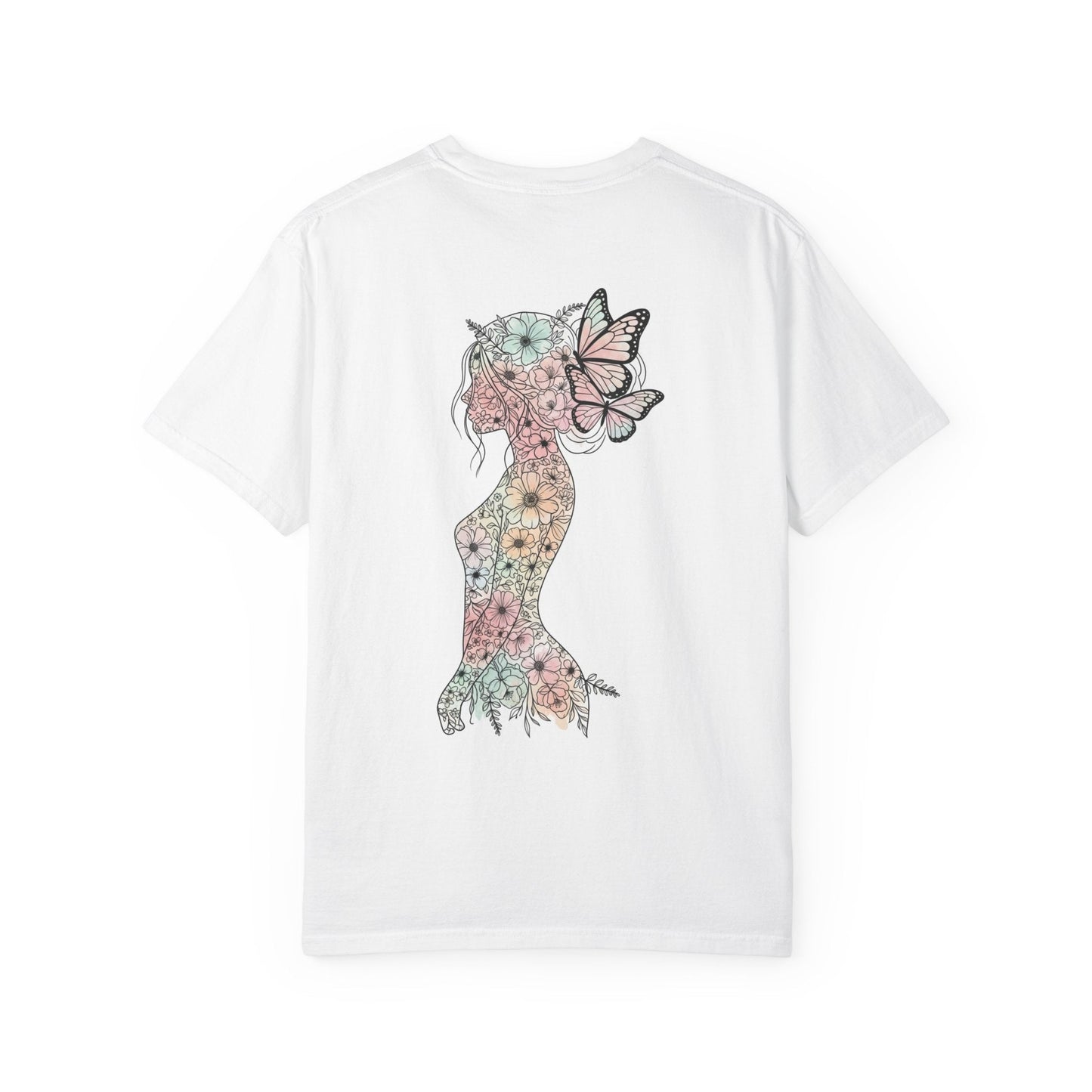 Whimsical Butterfly Silhouette T-shirt | Floral Art Tee, Nature Lover Gift, Boho Style Shirt, Summer Wardrobe Essential, Unique Graphic Top Printify