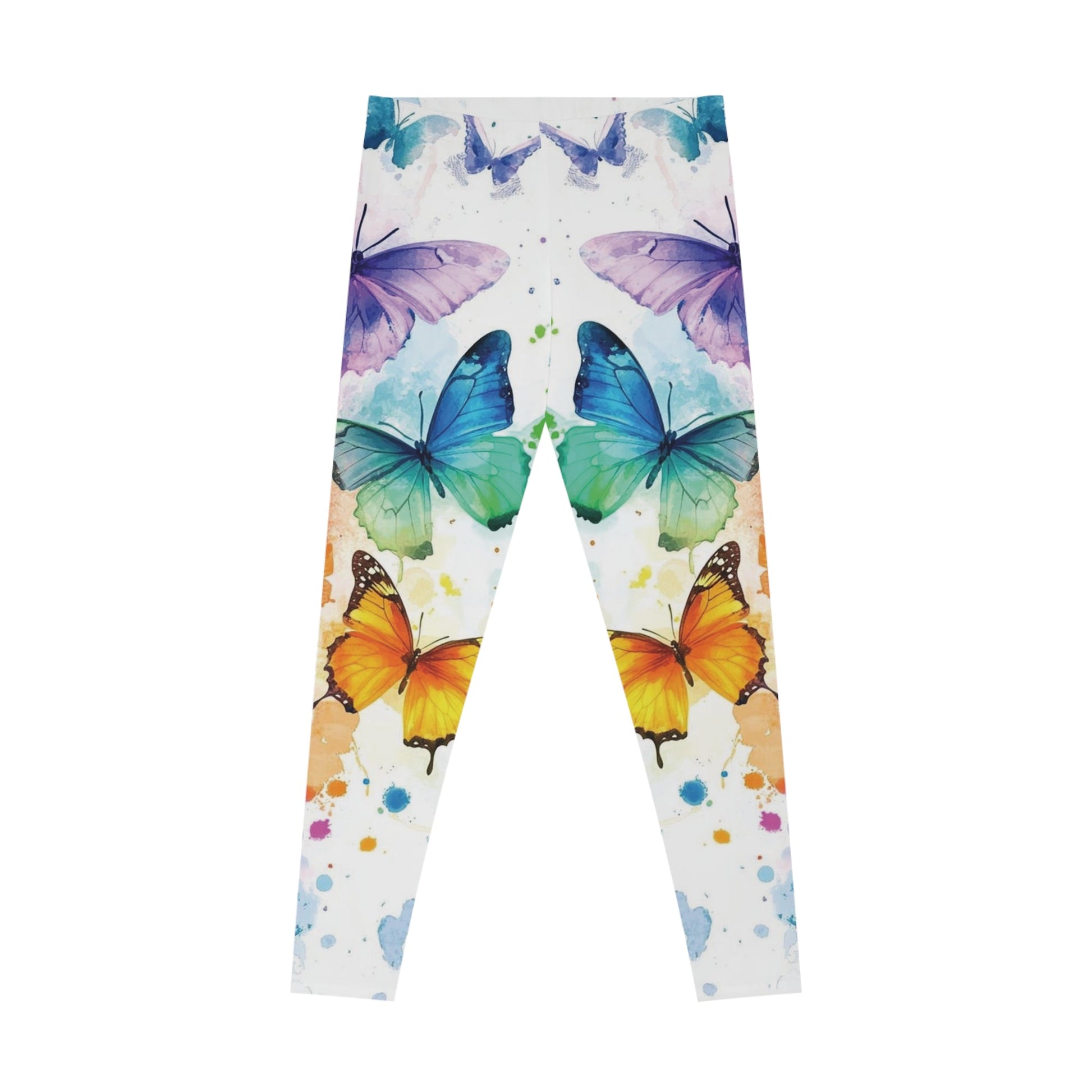 Colorful Butterfly Stretchy Leggings, Yoga Pants, Festival Wear, Gift for Her, Activewear, Summer Apparel, Comfortable Leggings Printify