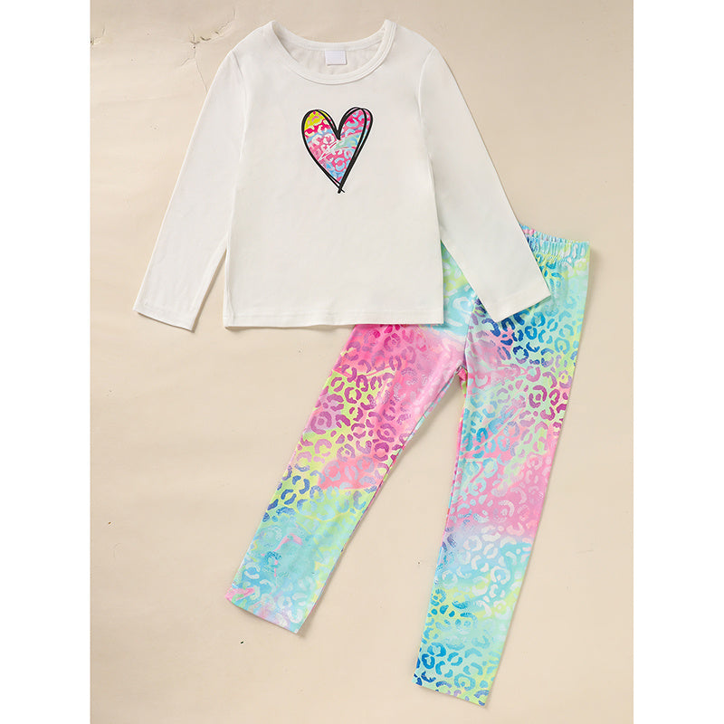Kid's 'Grandma And Granddaughter' Letter & Heart Print Long Sleeve Top & Pants Set, 2 Sets Comfy Loungewear Outfit CJ