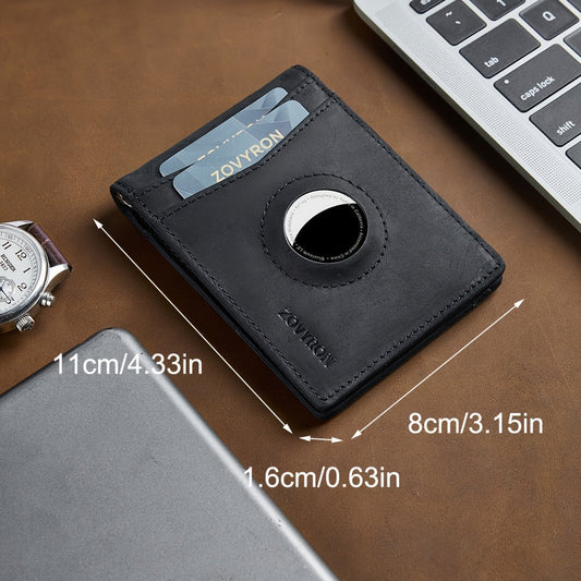 Mens Wallet Genuine Leather Slim Bifold Wallet With Airtag Holder, RFID Blocking, Front Pocket Wallet With Money Clip,ID Window Credit Card Holder CJ
