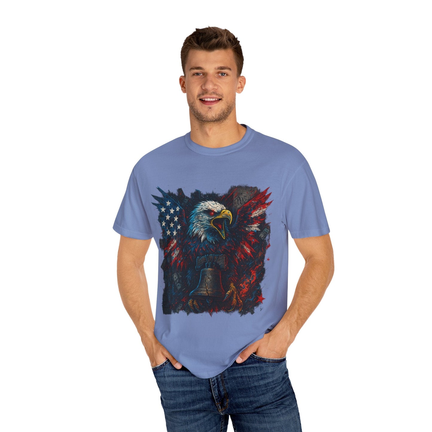 Patriotic Eagle T-Shirt | Unisex Garment-Dyed Tee for Independence Day, Memorial Day, Veteran Gifts, Casual Wear, USA Pride Printify