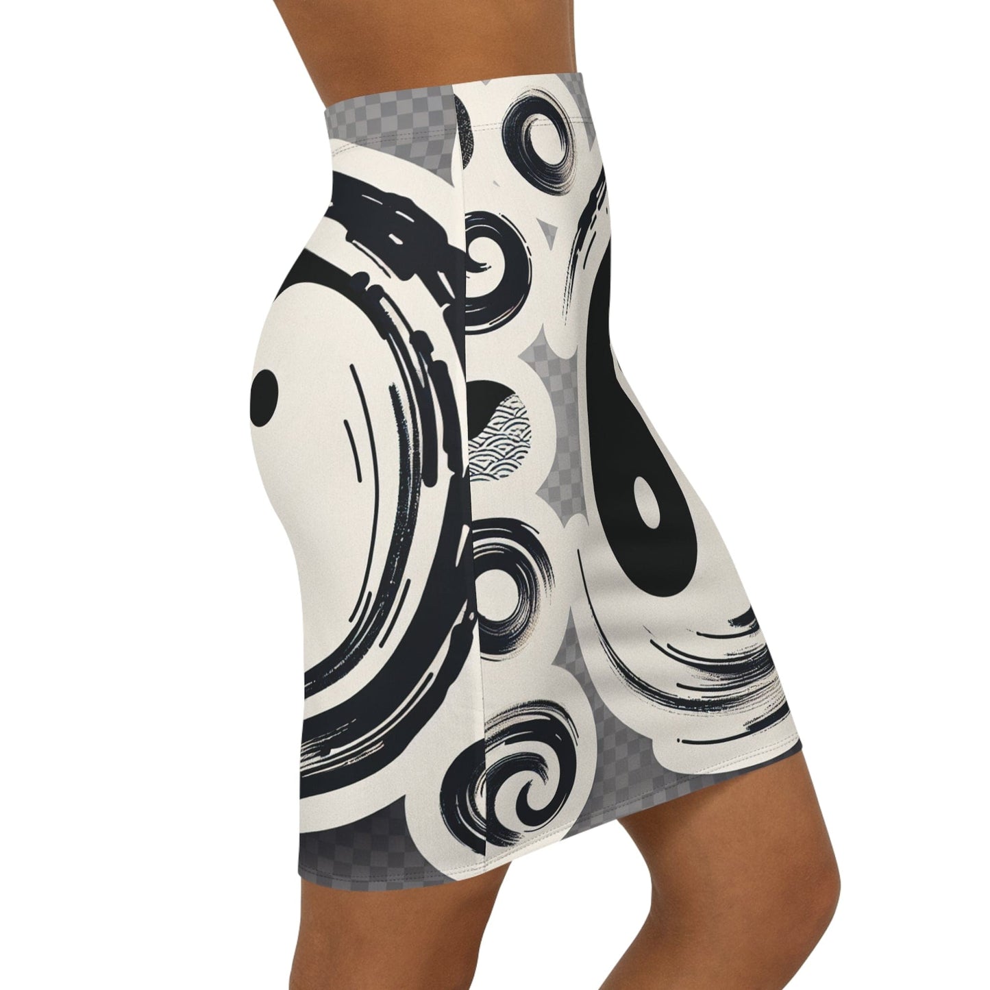 Yin Yang Mid-Waist Pencil Skirt, Stylish Office Wear, Feminine Casual Skirt, Unique Gift for Her, Versatile Fashion - M/S TMC India