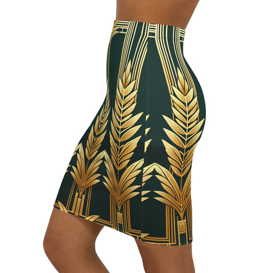 Art Deco Women's Mid-Waist Pencil Skirt, Vintage Style Skirt, Chic Officewear, Elegant Evening Outfit, Trendy Party Dress Printify