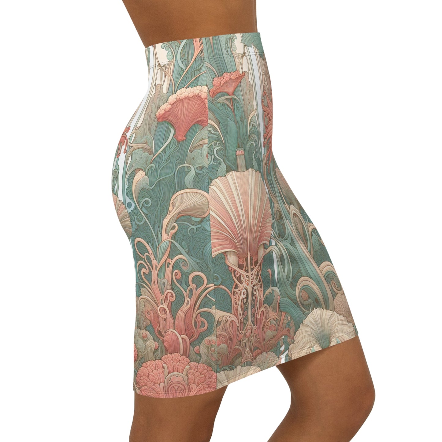 Floral Dreamscape Mid-Waist Pencil Skirt, Vibrant Floral Skirt, Trendy Office Wear, Summer Party Outfit, Garden-Themed Fashion Printify