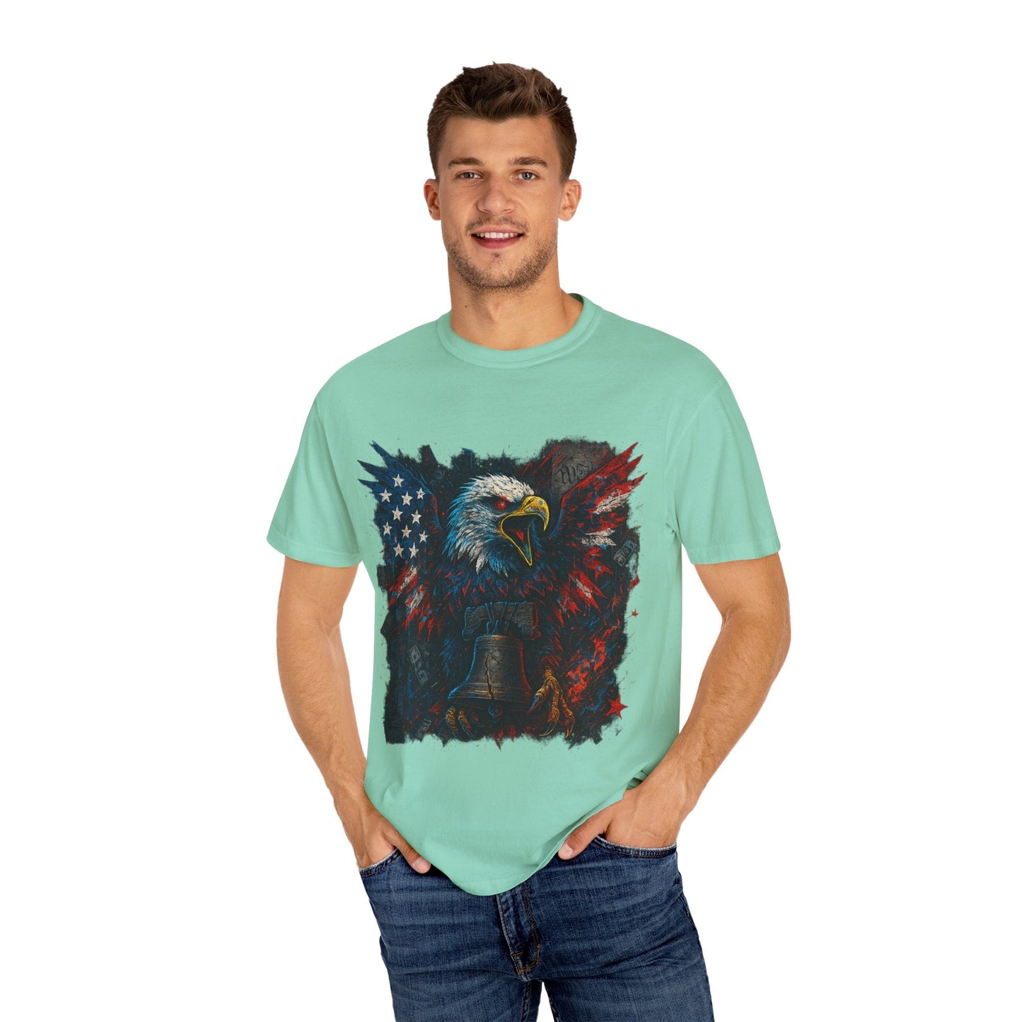 Patriotic Eagle T-Shirt | Unisex Garment-Dyed Tee for Independence Day, Memorial Day, Veteran Gifts, Casual Wear, USA Pride Printify