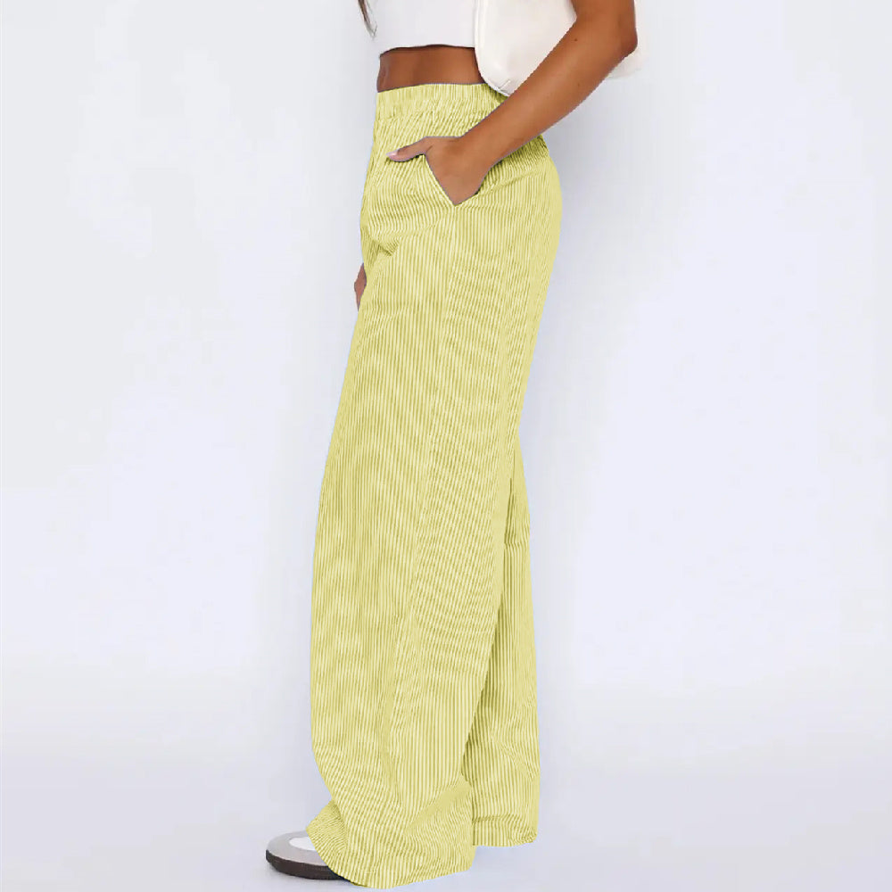 Striped Trousers With Pockets Ins Fashion Casual Wide Leg Straight Pants For Women Clothing - M/S TMC India