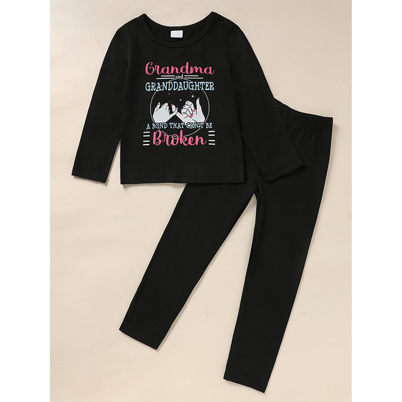 Kid's 'Grandma And Granddaughter' Letter & Heart Print Long Sleeve Top & Pants Set, 2 Sets Comfy Loungewear Outfit CJ