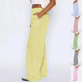 Striped Trousers With Pockets Ins Fashion Casual Wide Leg Straight Pants For Women Clothing CJ