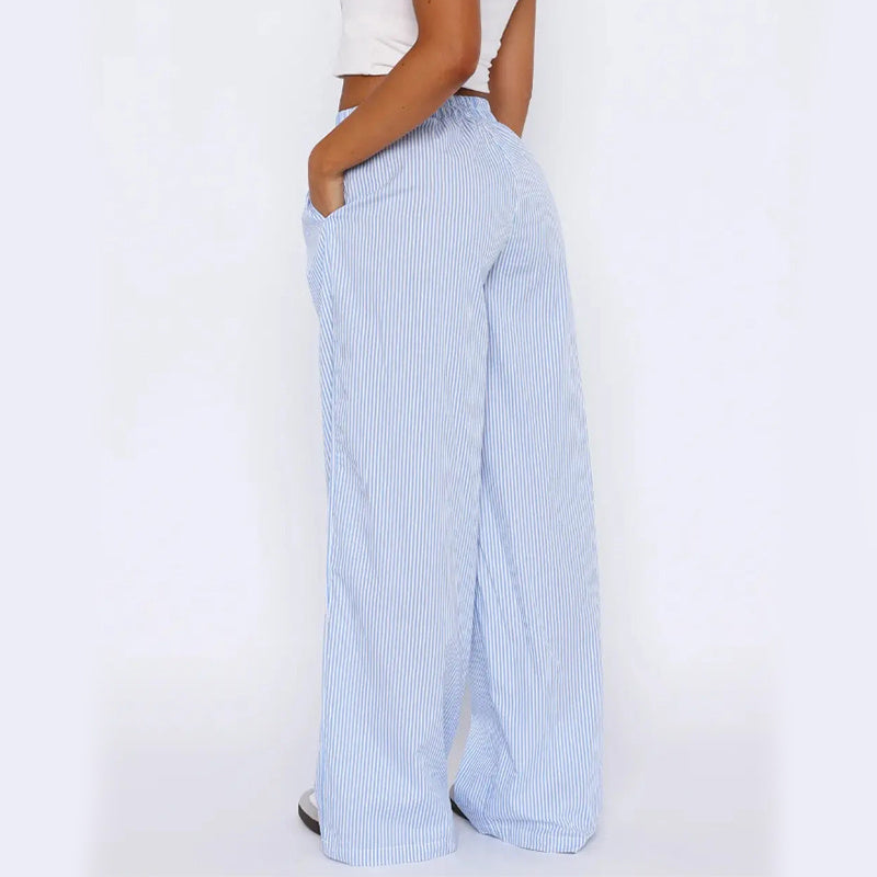 Striped Trousers With Pockets Ins Fashion Casual Wide Leg Straight Pants For Women Clothing - M/S TMC India