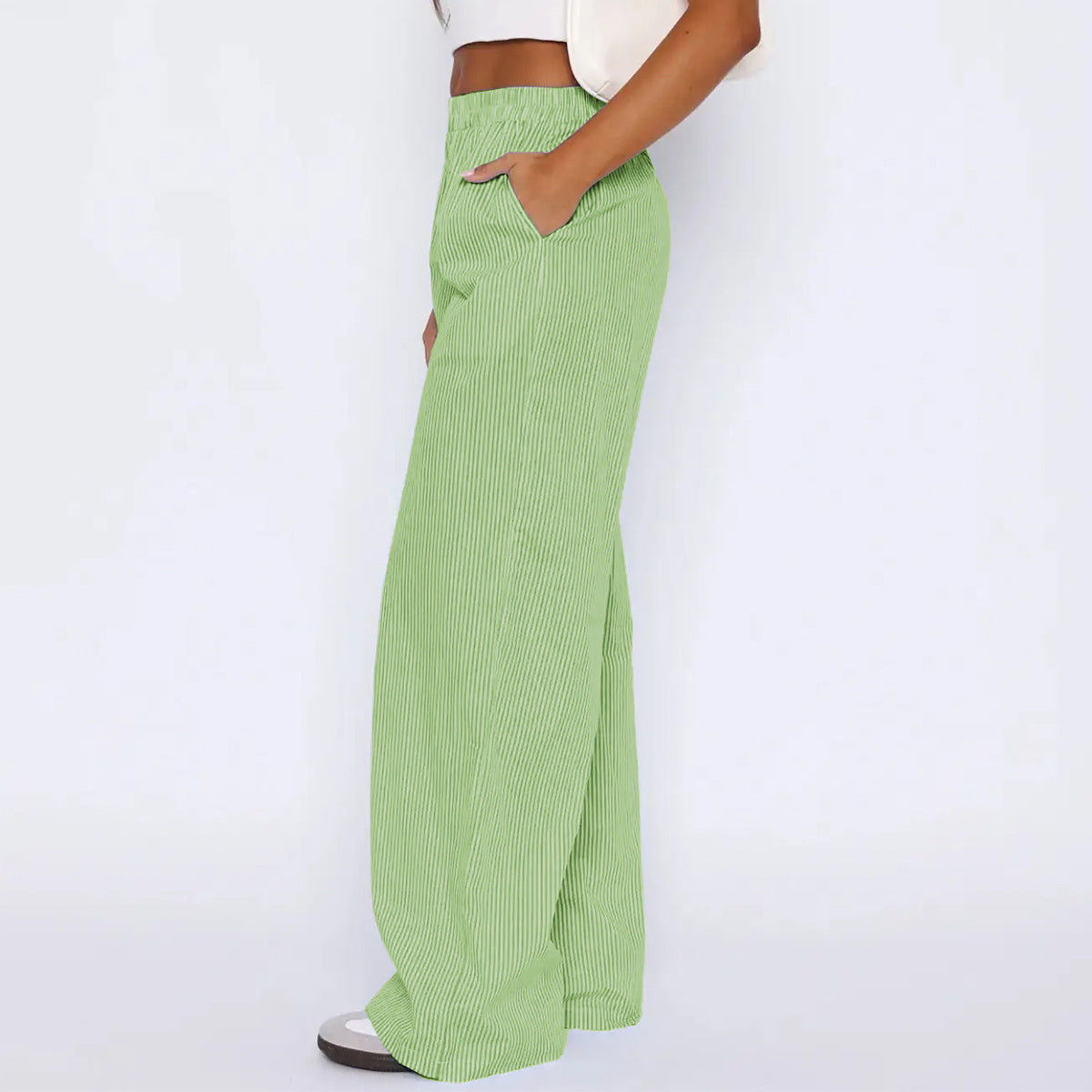 Striped Trousers With Pockets Ins Fashion Casual Wide Leg Straight Pants For Women Clothing - M/S TMC India