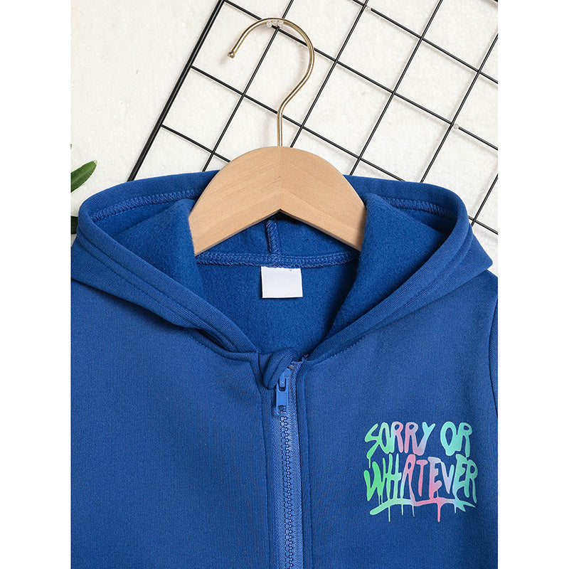 Toddler Girl Zip Up Hoodie Jacket Sorry Or Whatever Letter Print Long Sleeve Sweatshirt Kids Hooded Jacket - M/S TMC India