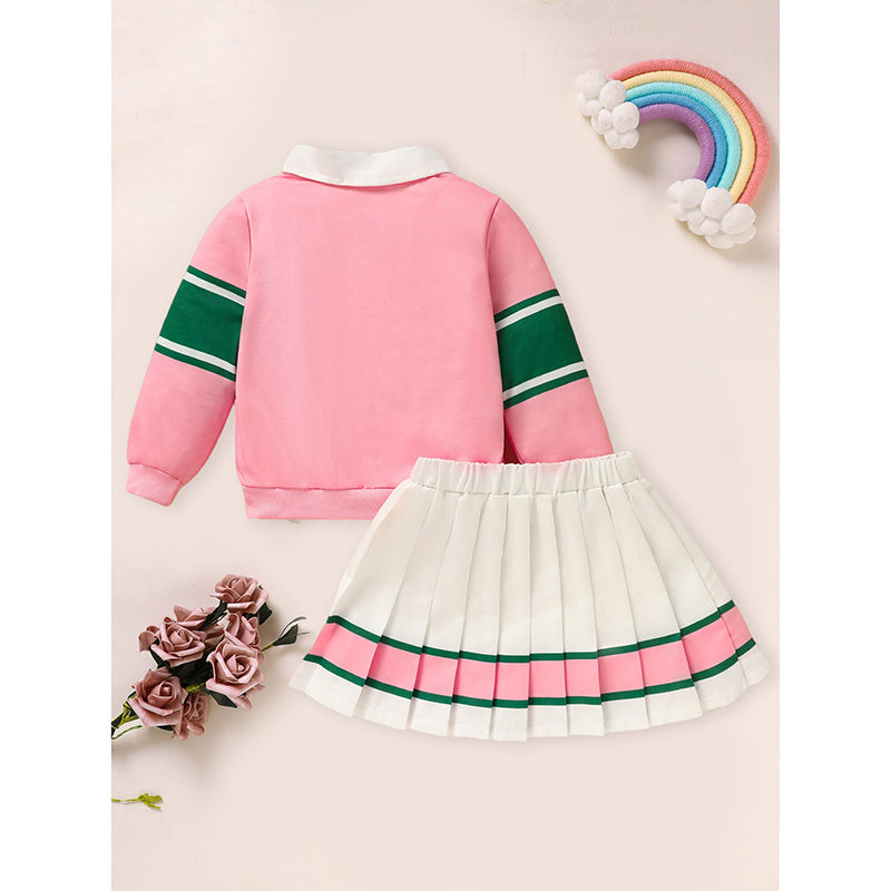 Toddler Girls 2 Piece Outfit Colorblock Letter Graphic Print Sweatshirt And Pleated Skirt Set CJ
