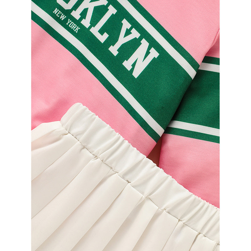 Toddler Girls 2 Piece Outfit Colorblock Letter Graphic Print Sweatshirt And Pleated Skirt Set CJ