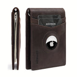 Mens Wallet Genuine Leather Slim Bifold Wallet With Airtag Holder, RFID Blocking, Front Pocket Wallet With Money Clip,ID Window Credit Card Holder CJ
