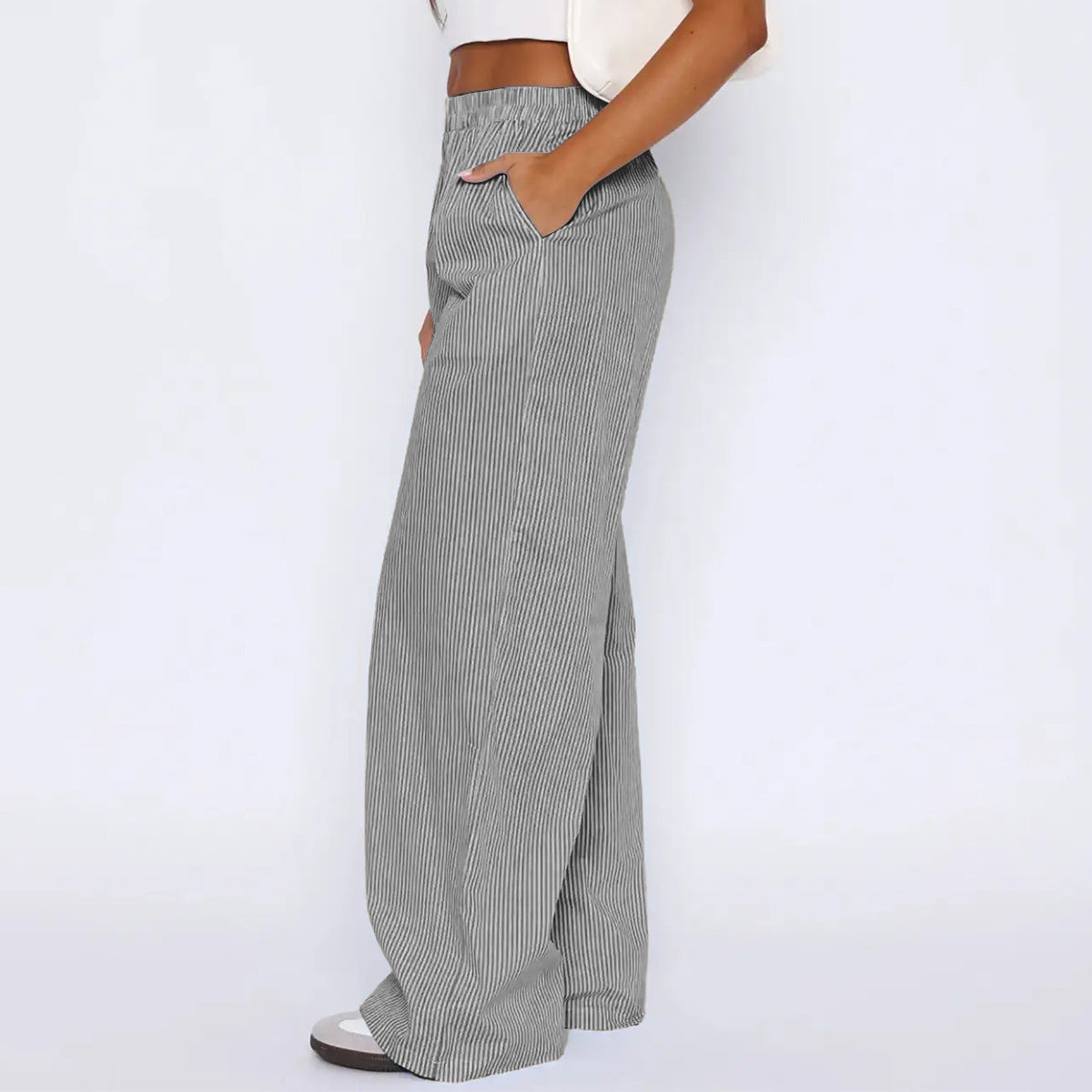 Striped Trousers With Pockets Ins Fashion Casual Wide Leg Straight Pants For Women Clothing - M/S TMC India